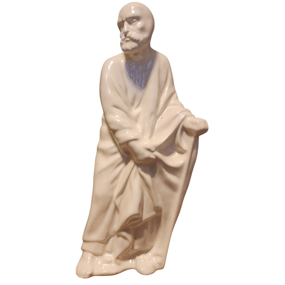 Vintage Ceramic Joseph Statue Religious Figurine Noble Robes Sculpted Serene